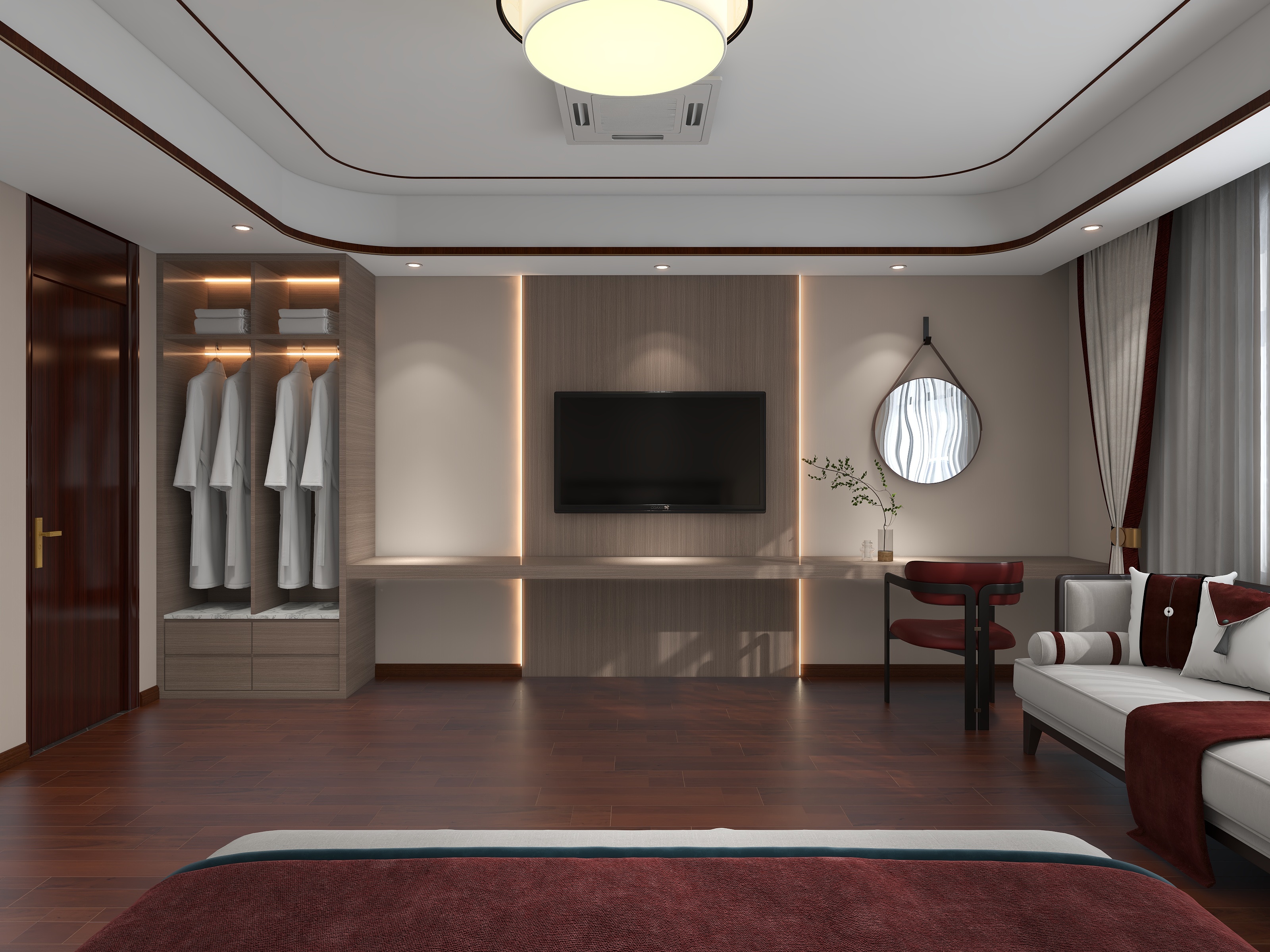 欧阳雪健-新中式别墅私享会所-KTV酒吧二层卧室2装修效果图第1张