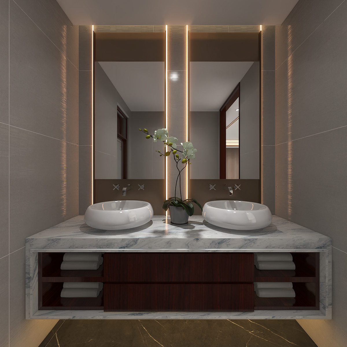 欧阳雪健-新中式别墅私享会所-KTV酒吧二层卫生间装修效果图第3张