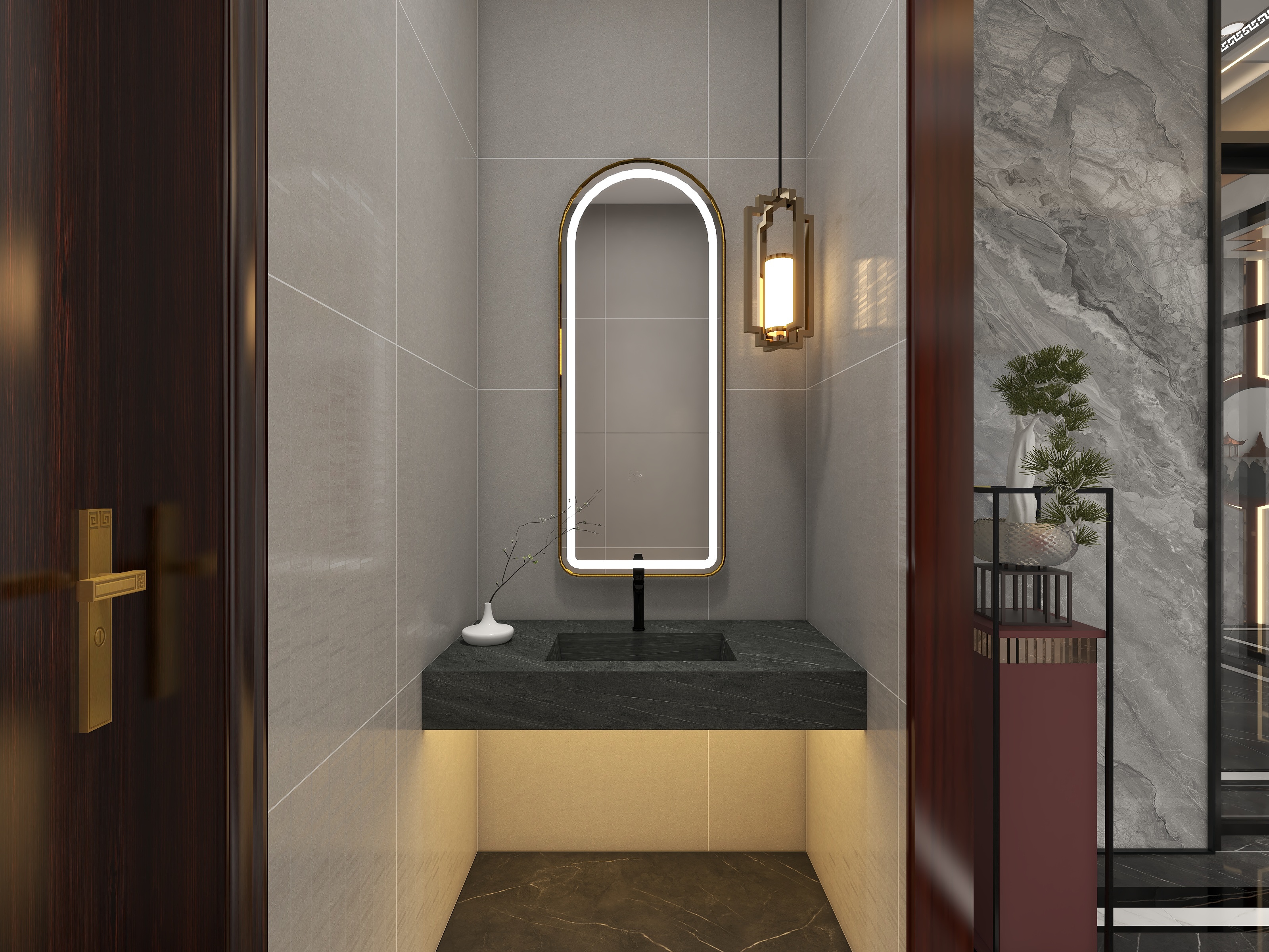 欧阳雪健-新中式别墅私享会所-KTV酒吧一层卫生间装修效果图第2张