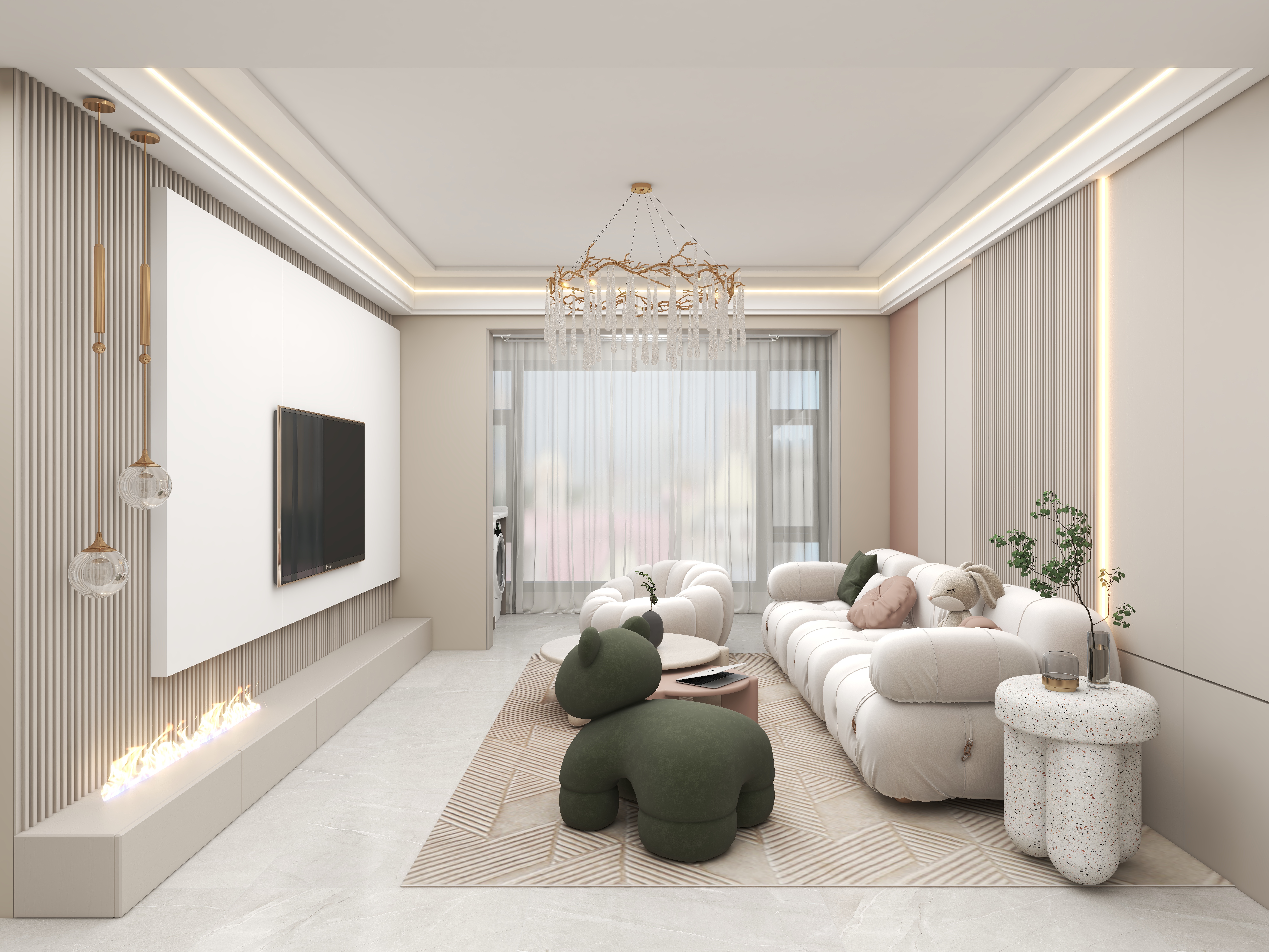 壹诺设计工作室-110㎡3室-奶油风装修效果图