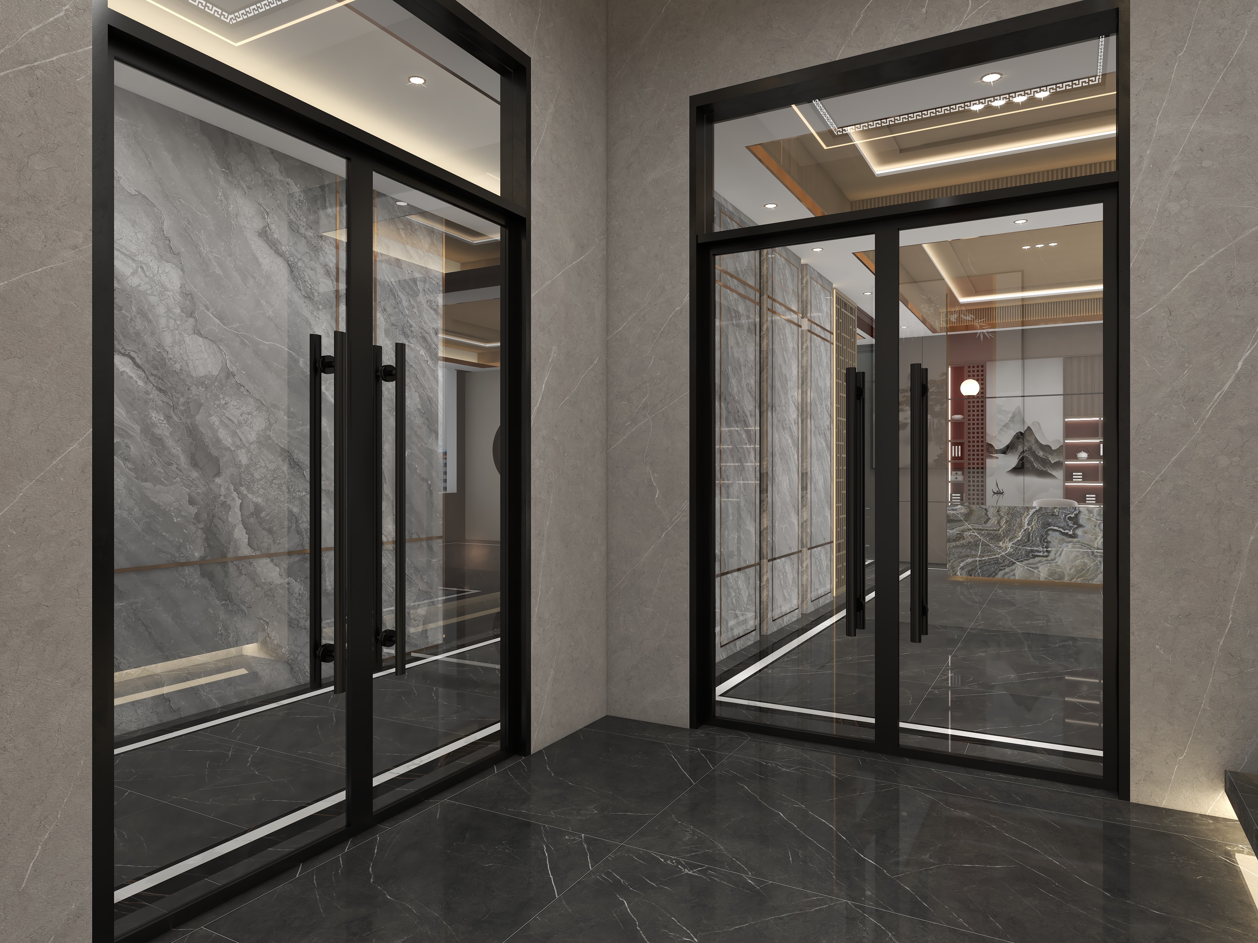 欧阳雪健-新中式别墅私享会所-KTV酒吧一层楼梯间装修效果图第1张