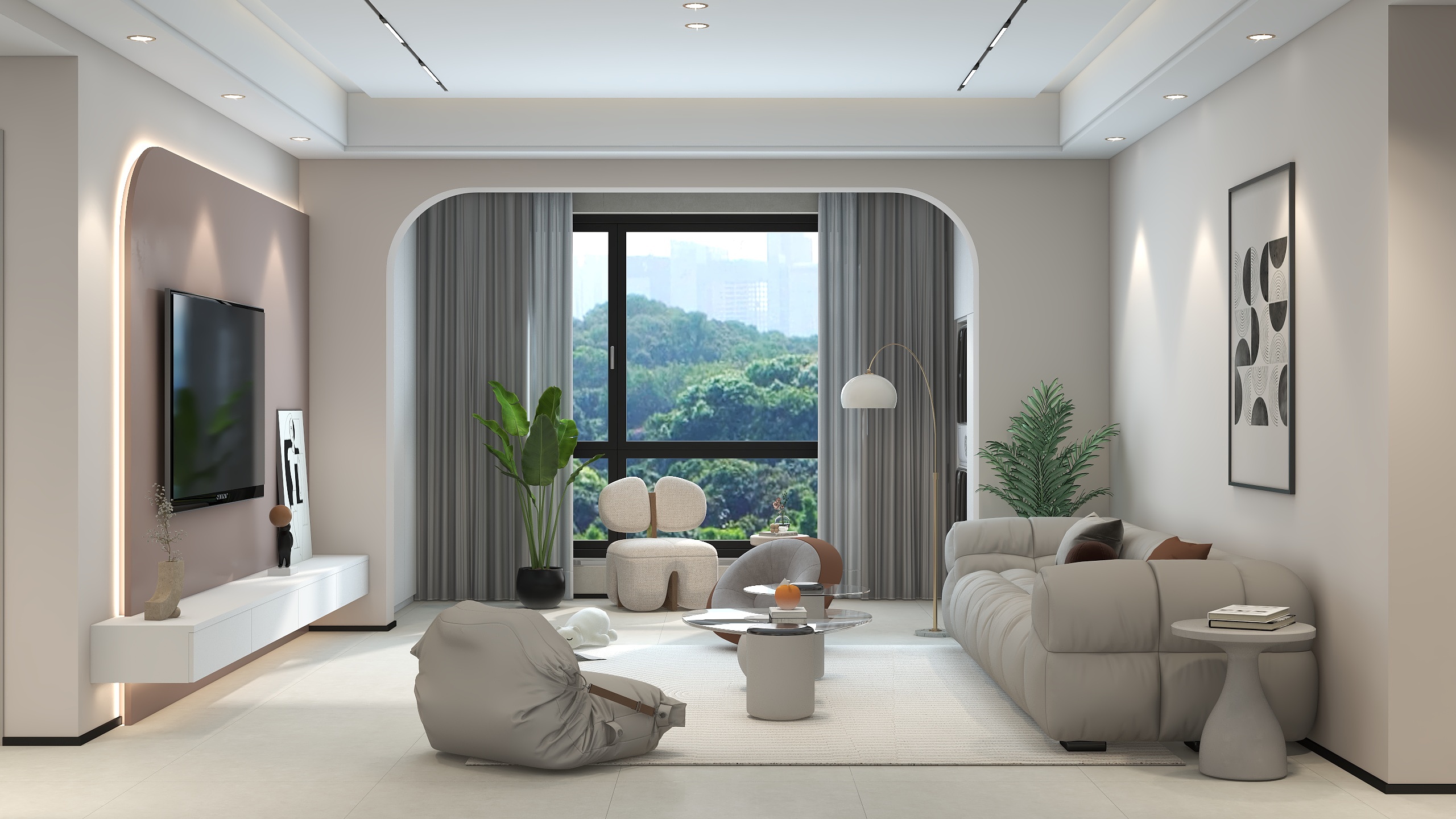 子粲-万达母婴生活馆120平方-奶油风无主灯-装修设计方案