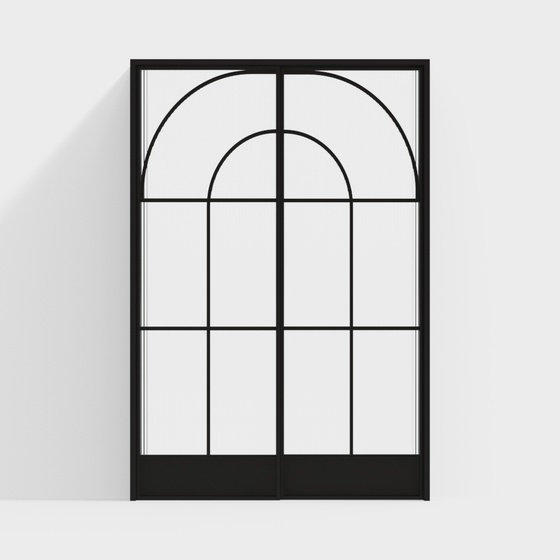 French Sliding Door 3D Model in Black Finish