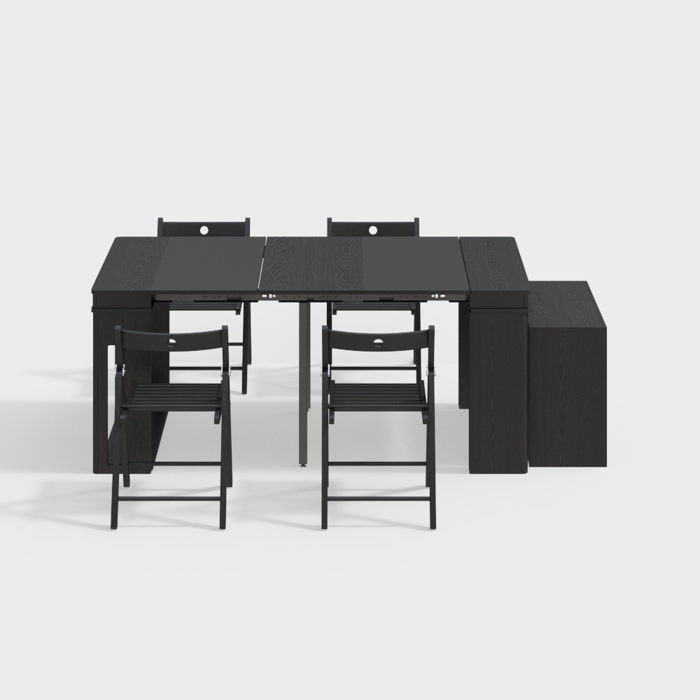 Ensemble de table à manger extensible noire moderne, buffet de rangement rectangulaire avec 4 chaises