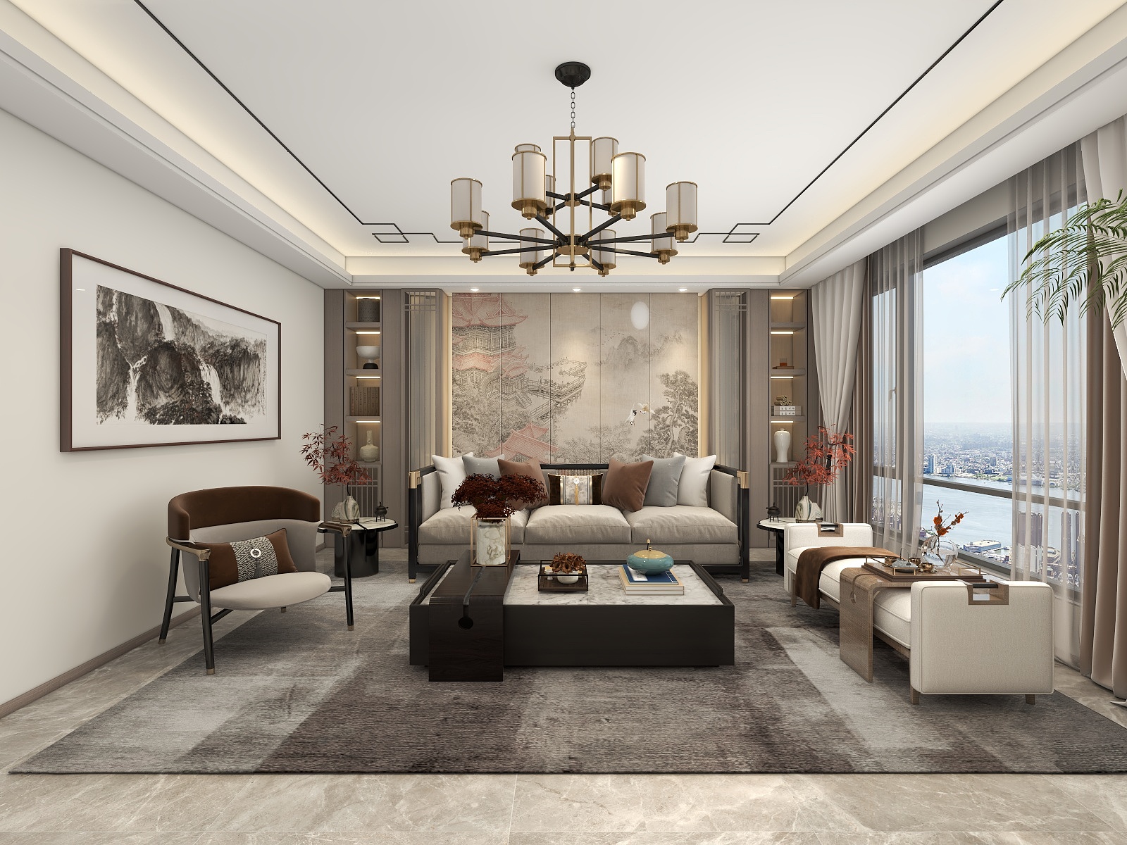 吴爽-现代轻奢新中式风格设计装修效果图