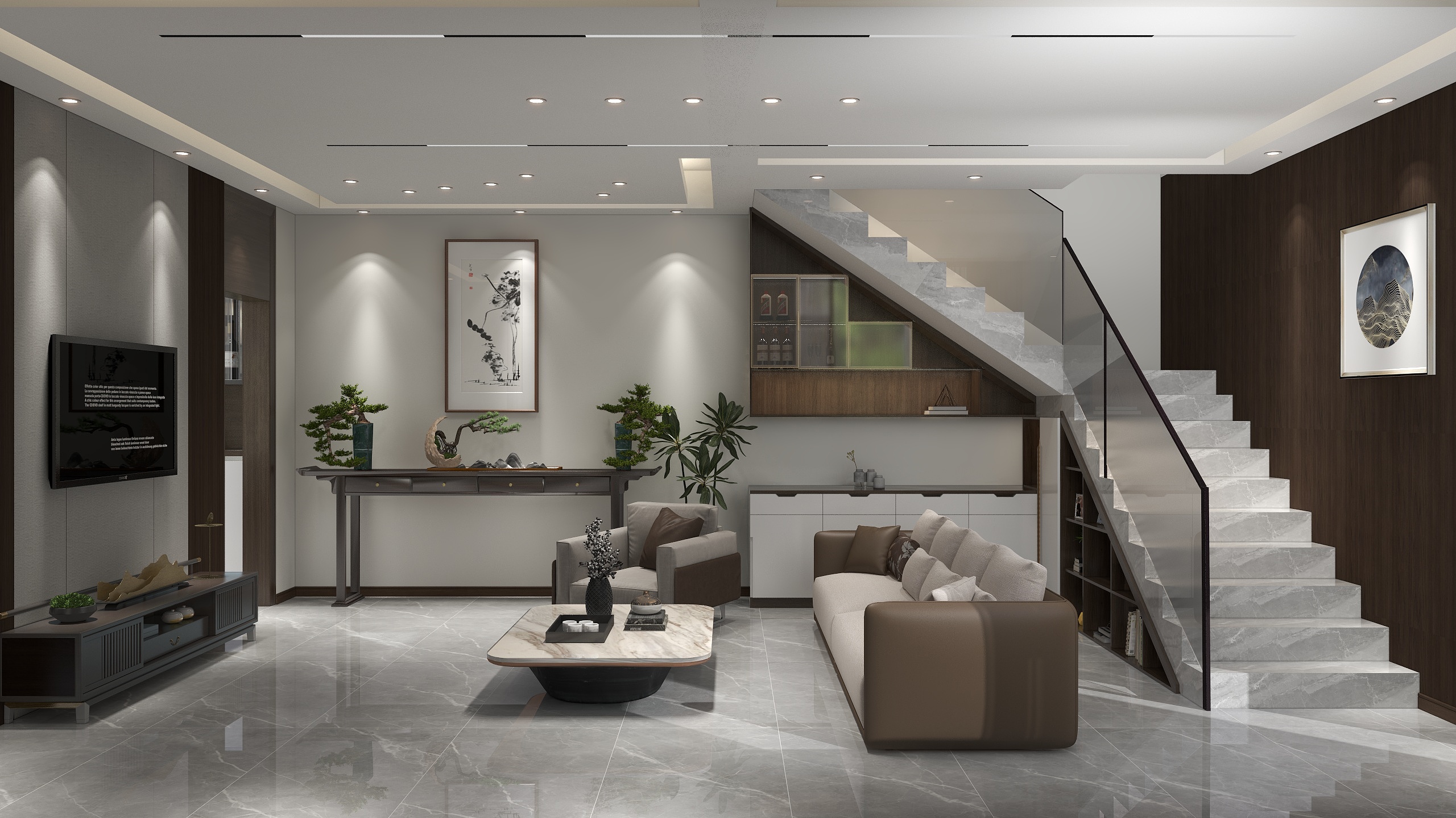 楊旭东-285㎡现代新中式客餐厅-装修设计方案