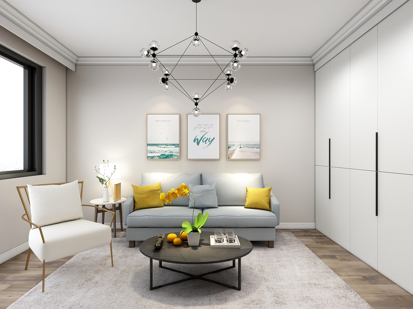 壹维空间设计-99平米现代简约风格两室装修效果图