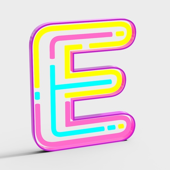Luminous Text E 3D Model in Various Colors