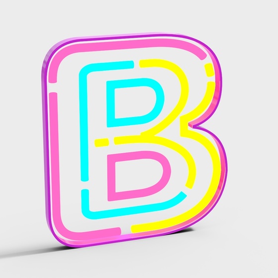 Luminous Text B 3D Model in Multiple Colors