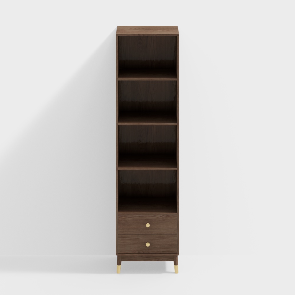 Ultic Modern & Minimalist Book Shelf with 3 Shelves & 2 Drawers in Walnut