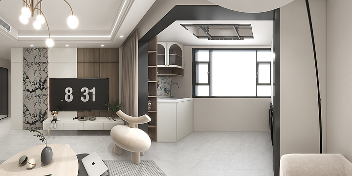 AbeL23R-88㎡3室简约奶油风-装修设计方案