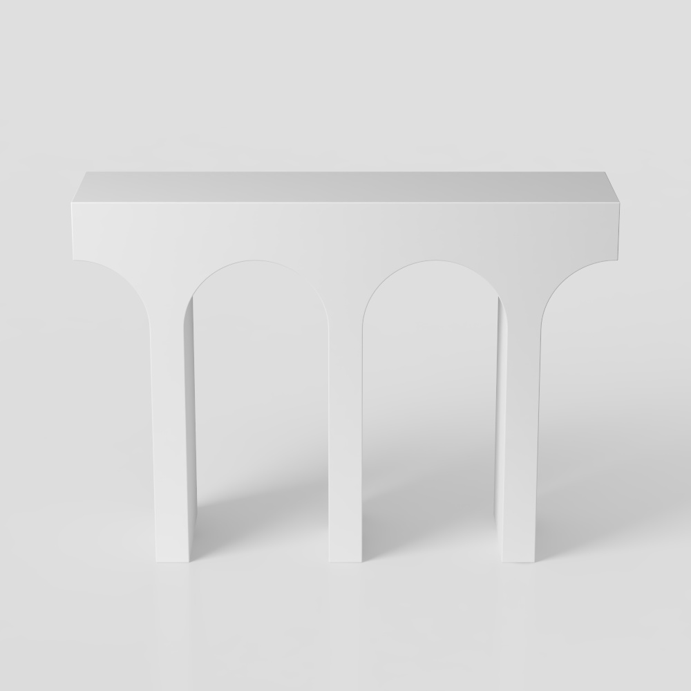 Mesa consola blanca estrecha Japandi de 1200 mm con pedestal, mesa de entrada de madera