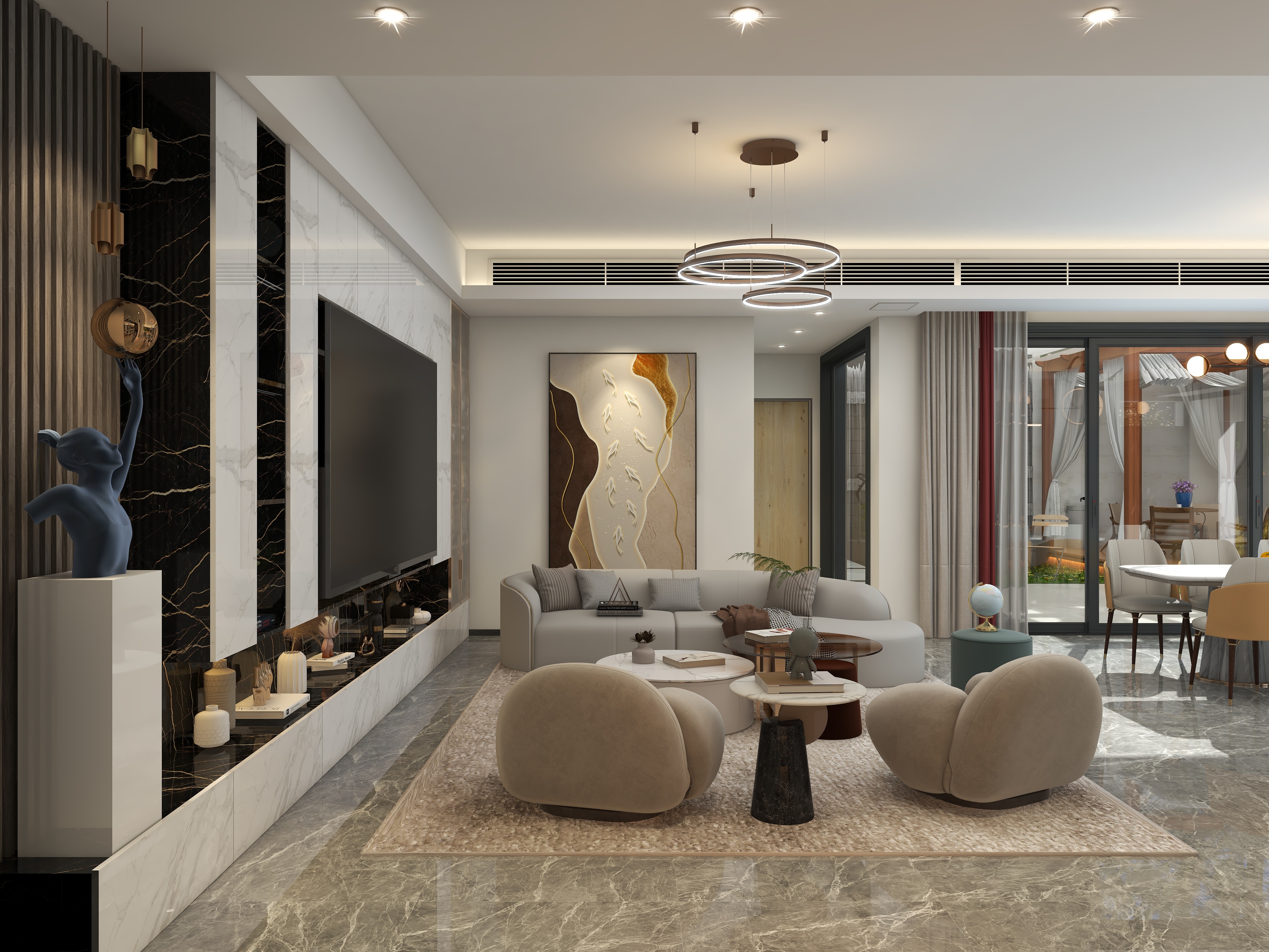 四月蚂蚁子弹飞-后现代125㎡1室装修效果图