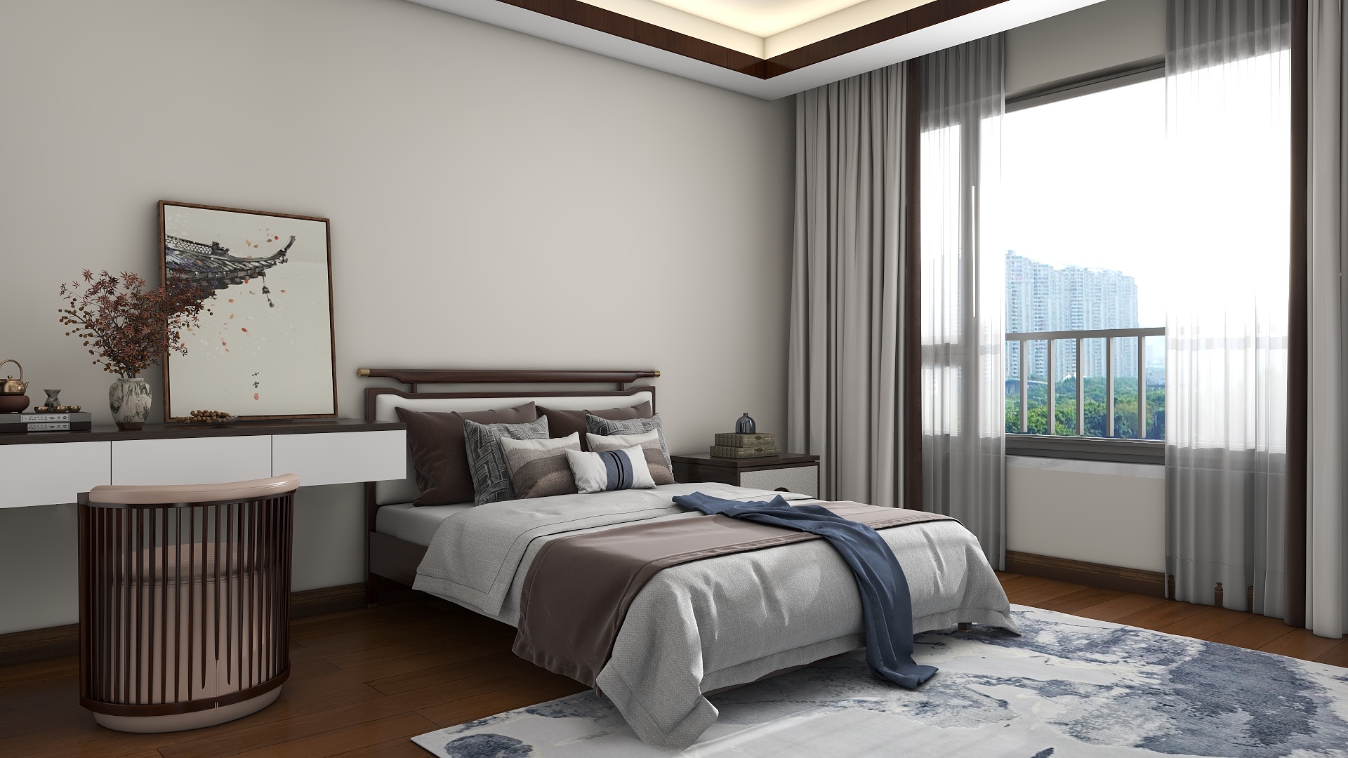 李林-新中式99㎡3室装修效果图