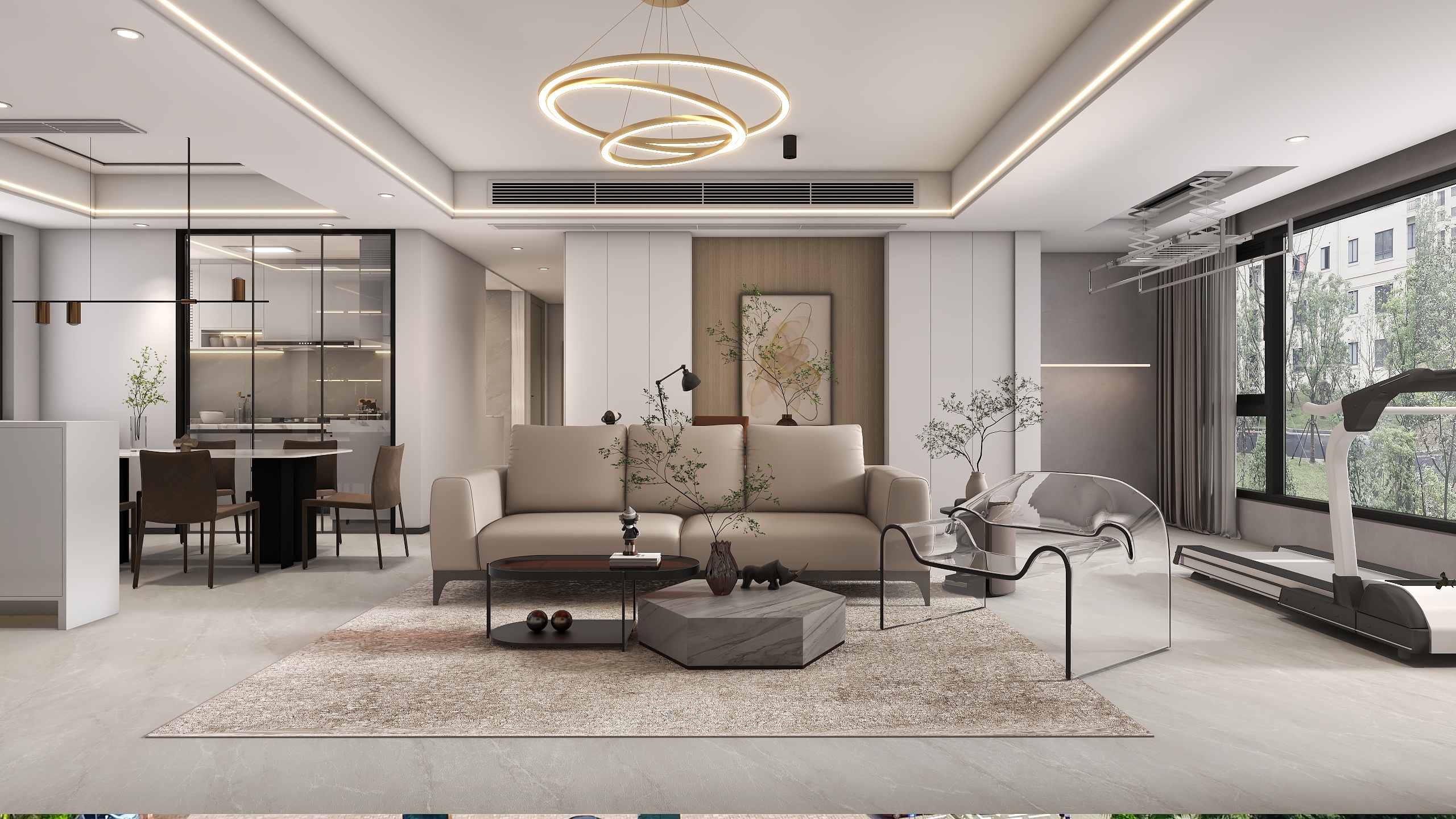 沐光|知行视觉设计工作室-阿东-现代浅灰125平3室装修效果图