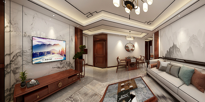 设计师~辰辰-客餐厅效果图（新中式）-装修设计方案