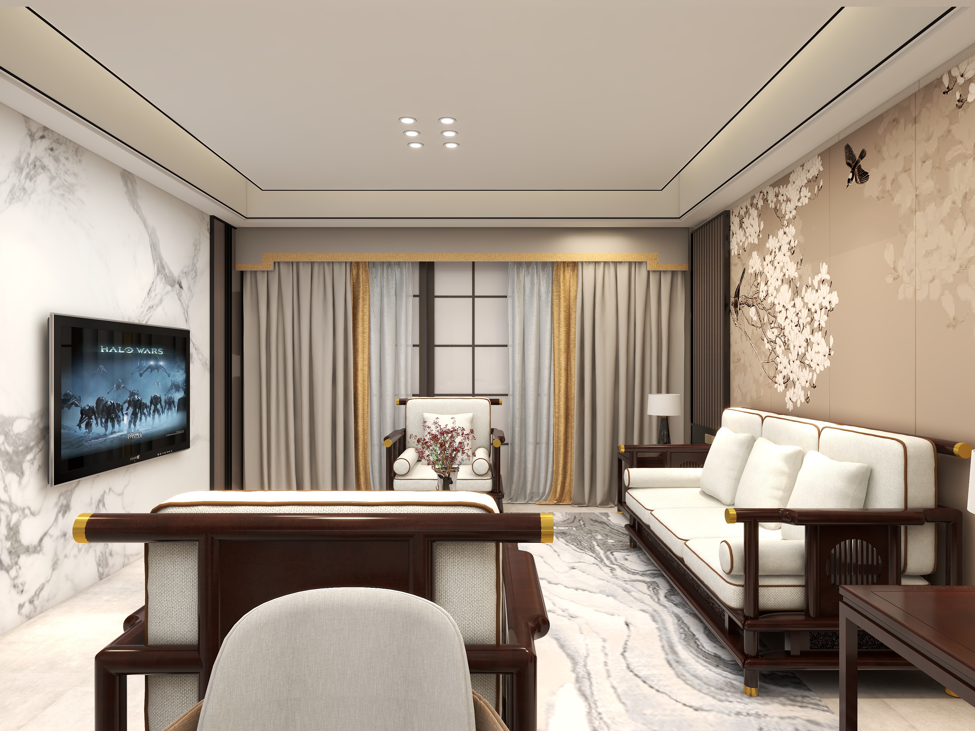 鄭國勝-140平三室两厅禅意新中式装修效果图