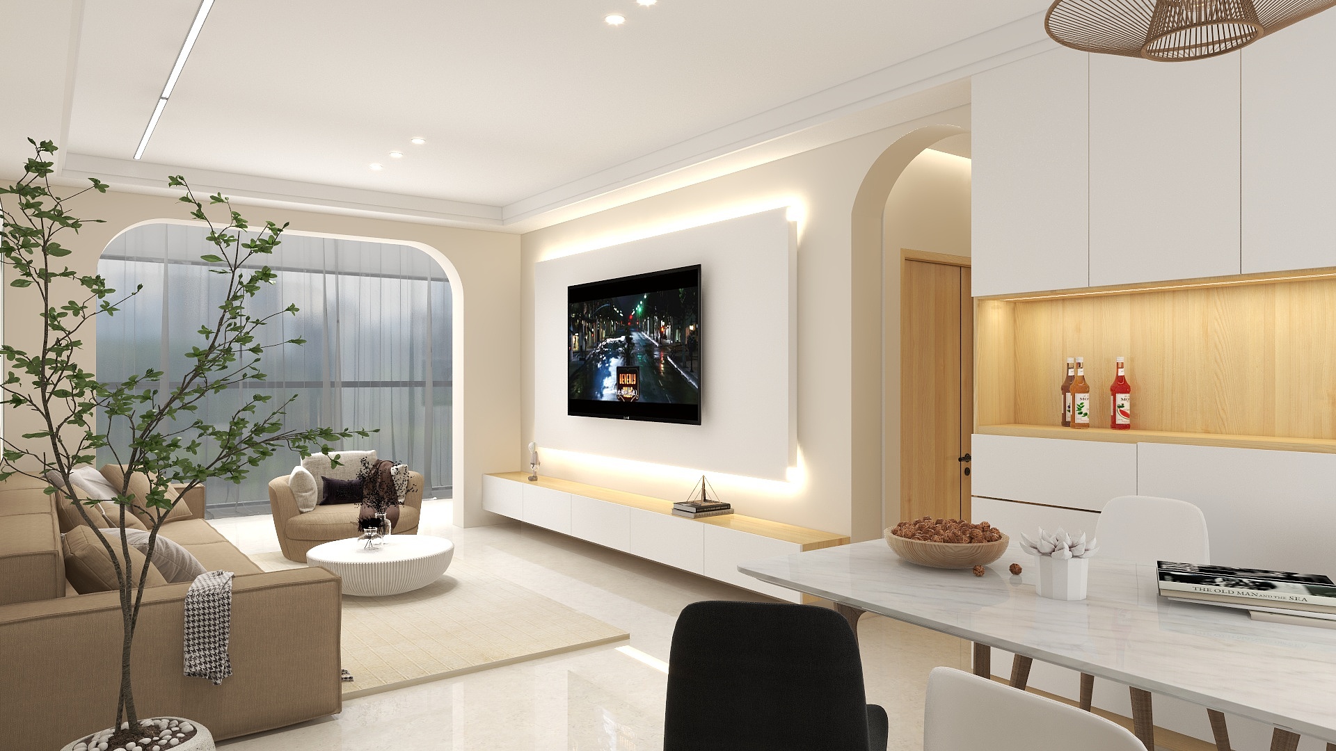 王西-滨江和城108㎡2室装修效果图