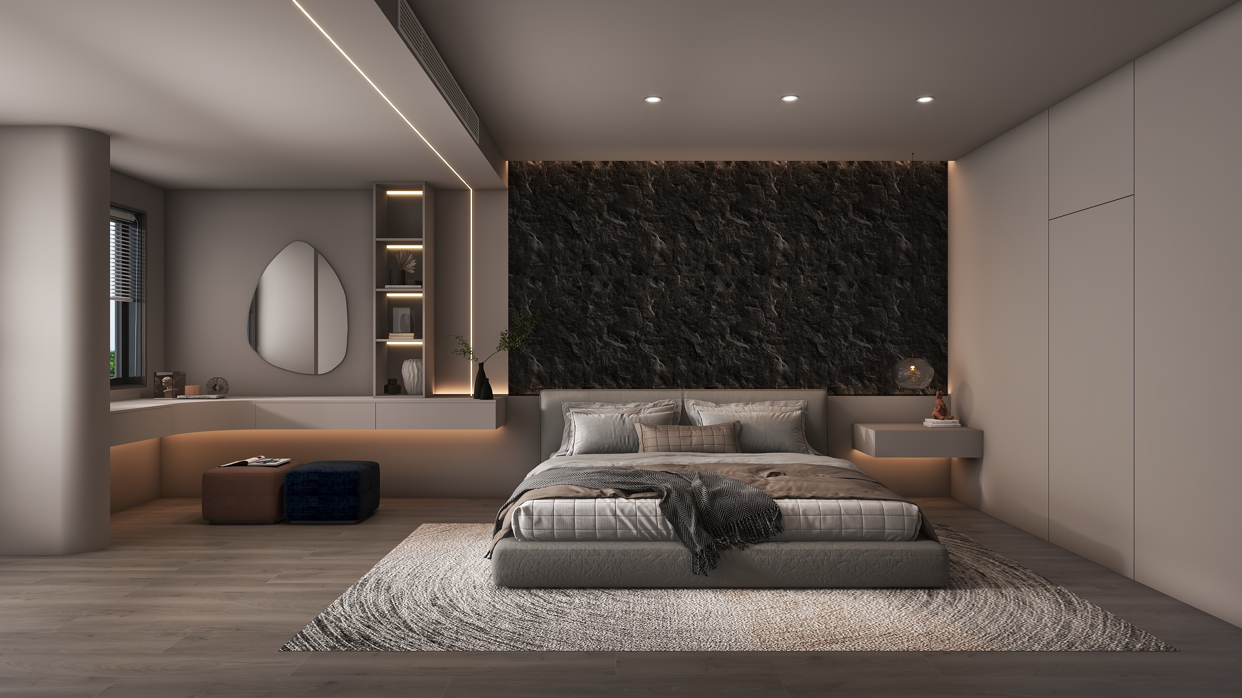 橘子橘设计-水泥灰卧室-装修设计方案