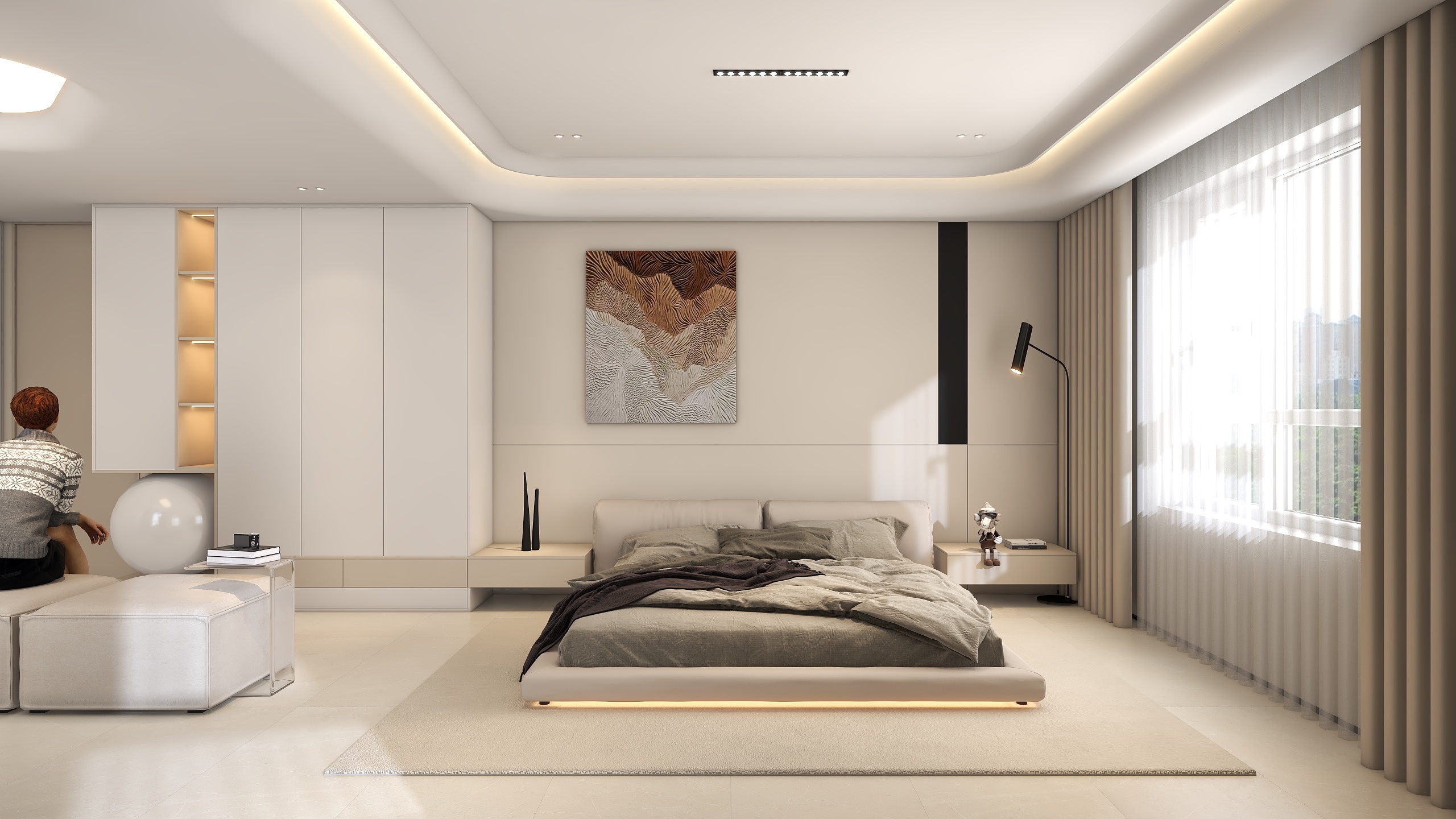 云渲染000-哈尔滨市现代极简奶油风格【橘子】-装修设计方案