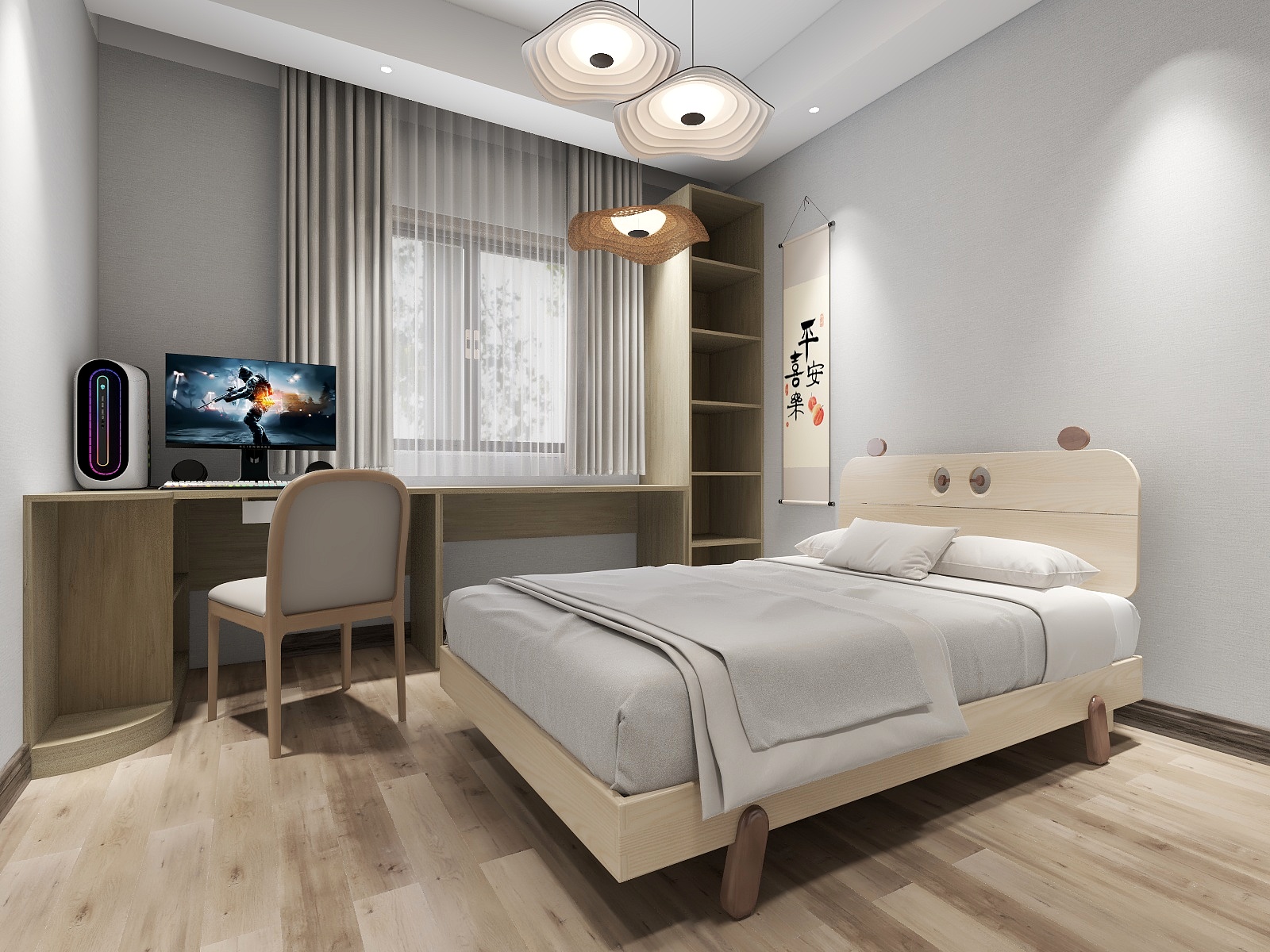 3083室内设计-原木佳白-83㎡2室装修效果图