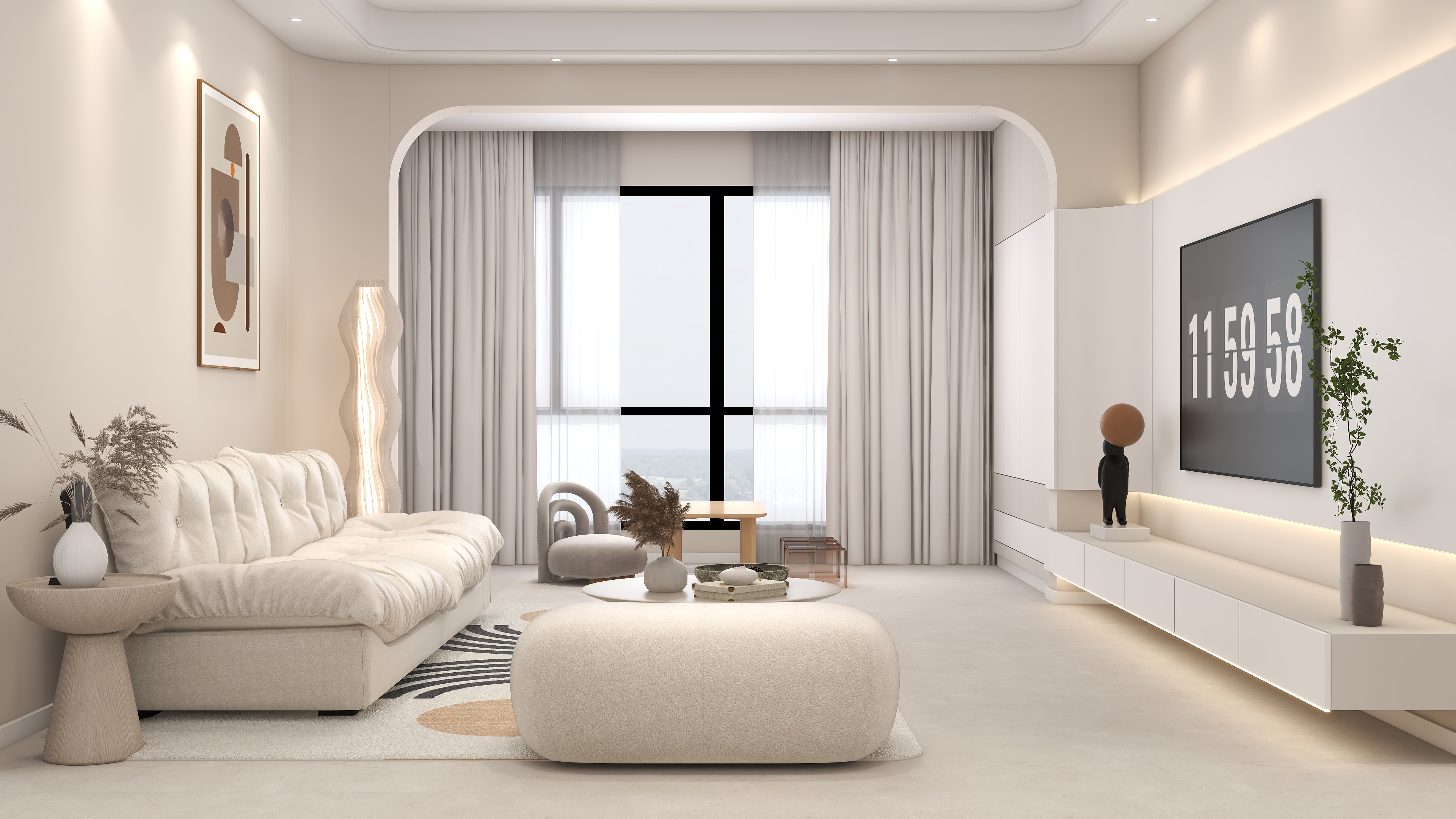 庄育霖-壹城中心120㎡奶油风3室装修效果图