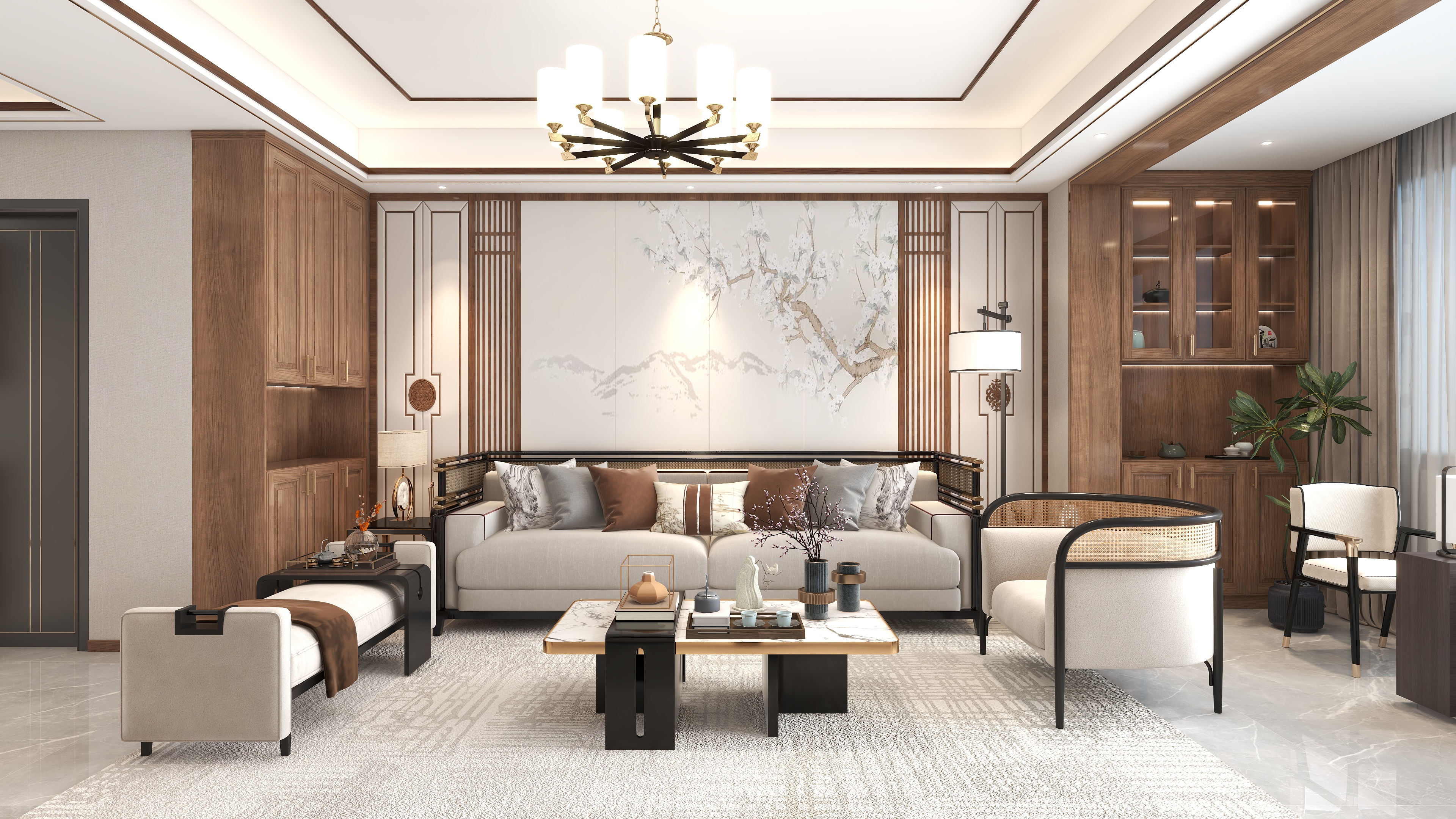 羽非设计-新中式两层装修效果图