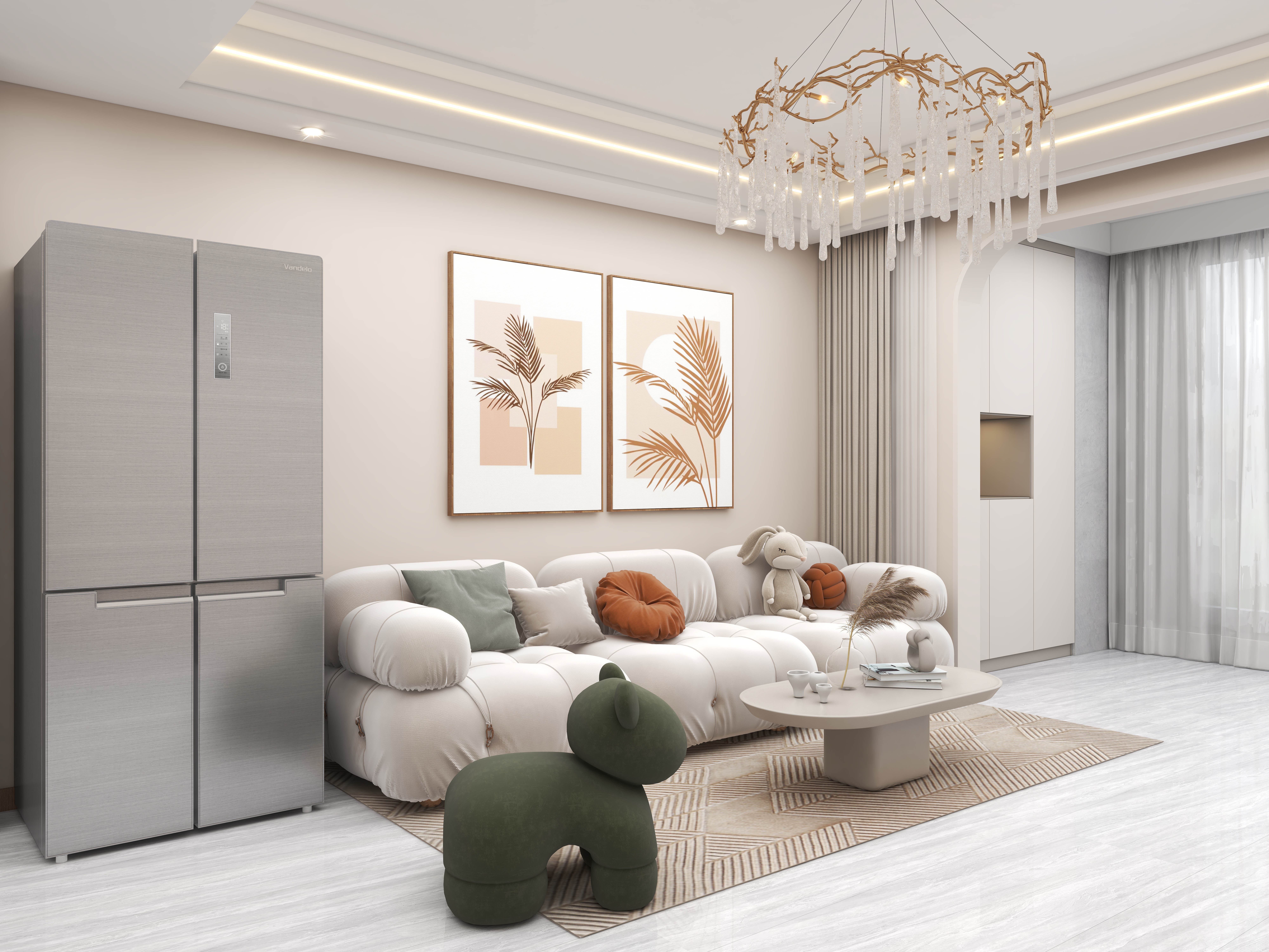 壹诺设计工作室-118㎡3室-奶油风装修效果图