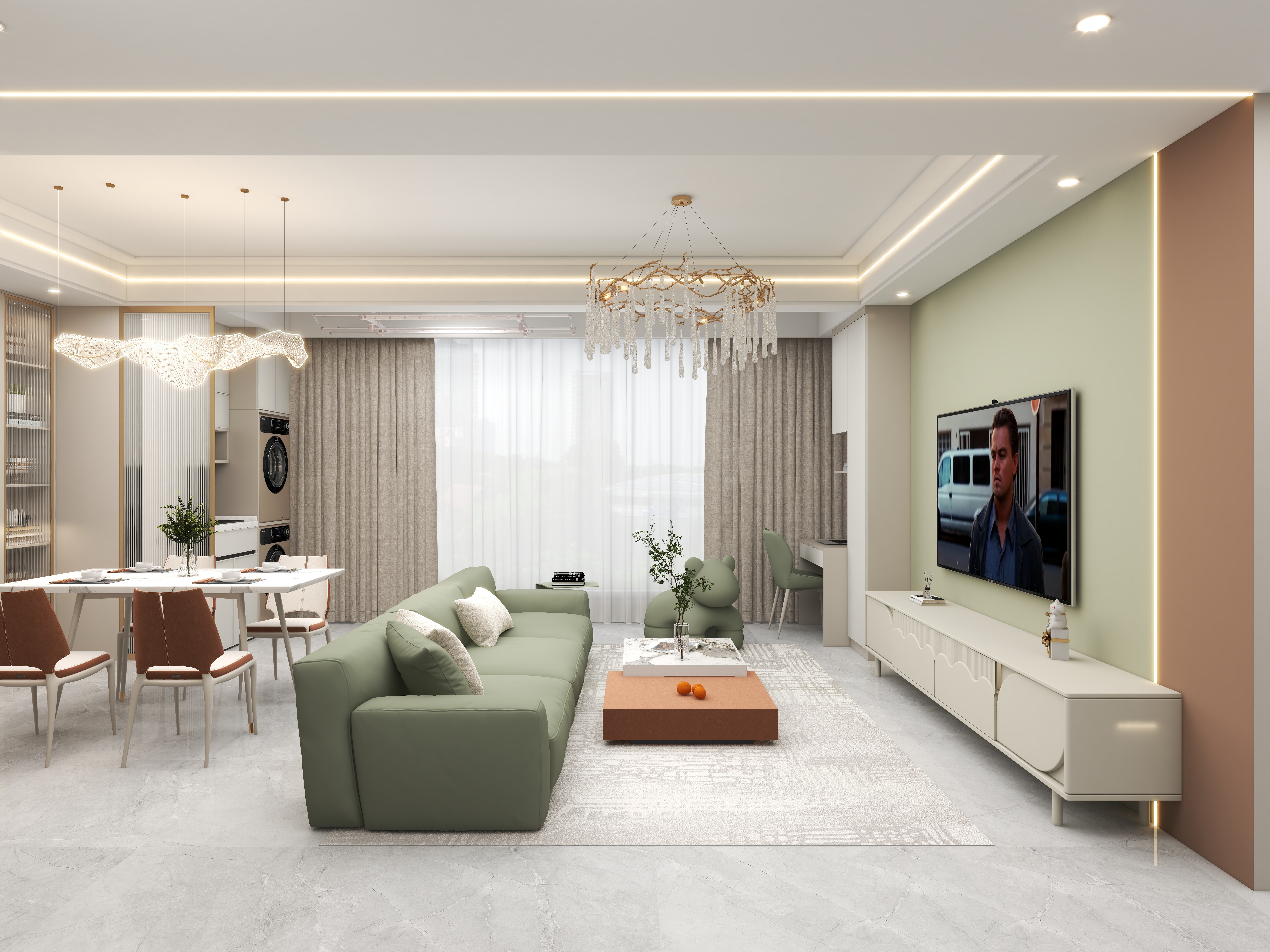 壹诺设计工作室-98㎡3室-奶油风装修效果图