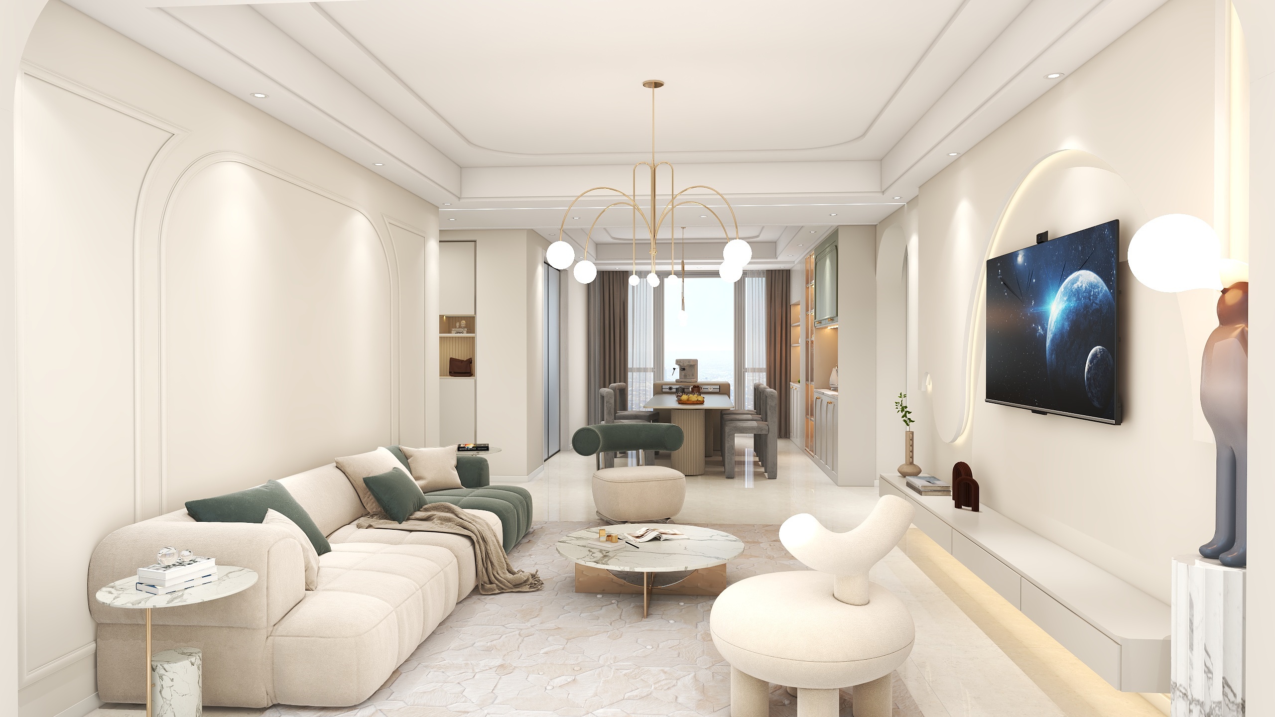 憬呈设计坊-{现代奶油风}滨湖名都133平三居-装修设计方案