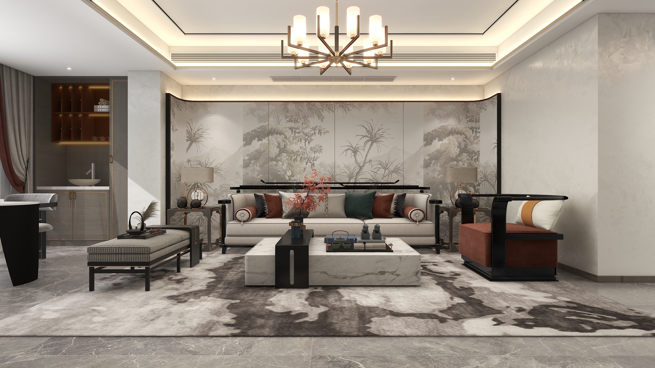 誉境|ArtDesign-《倦鸟余花》新中式风格|178㎡四居装修效果图