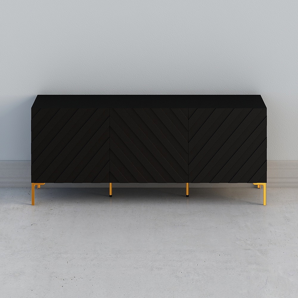 Modern 1800mm Black Buffert Sideboard Table with Gold Legs & 3 Doors