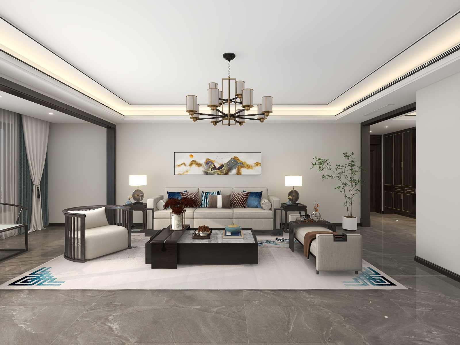 吴爽-新中式风格四室设计装修效果图