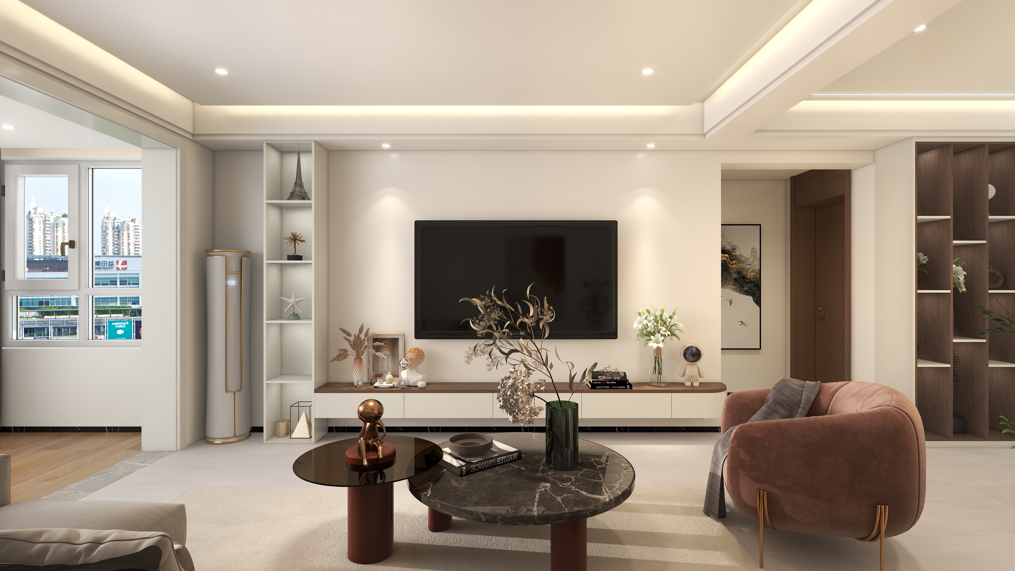 8988989l-110㎡1室现代极简奶油风无主灯-装修设计方案