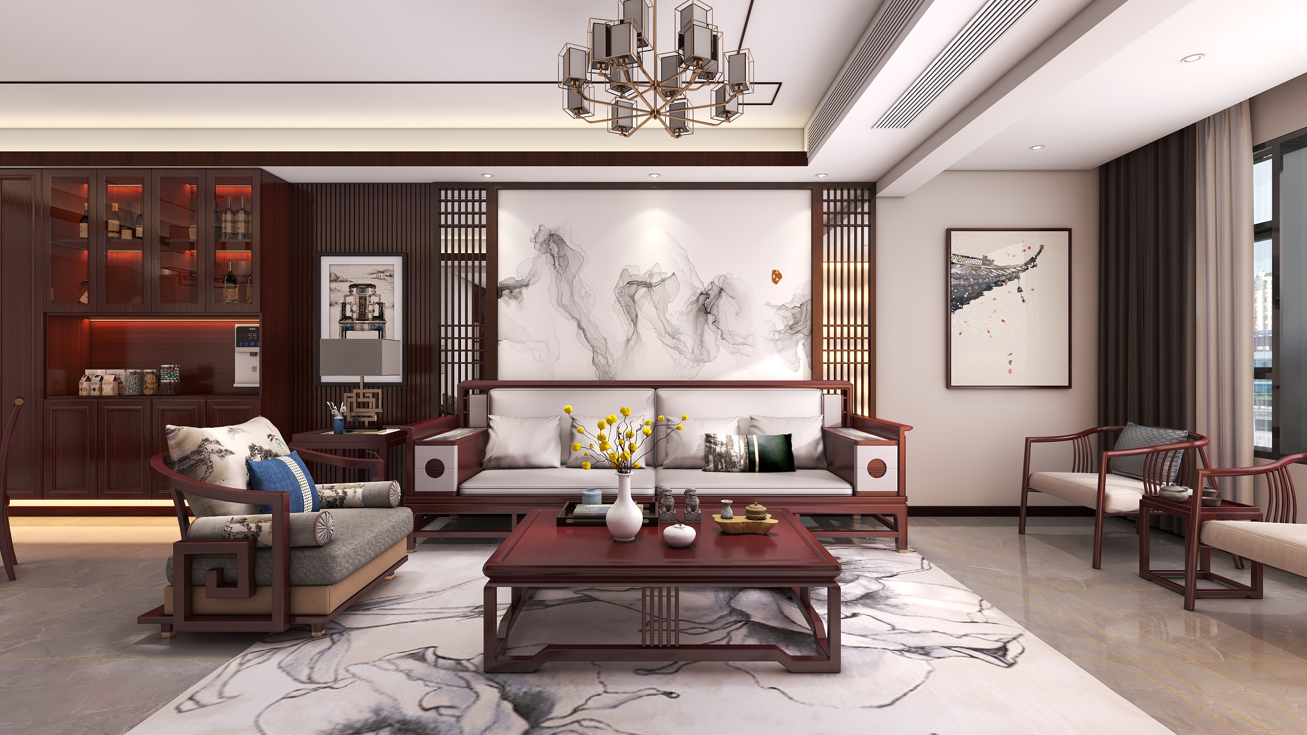 成爽-四川岳池御龙湾（214平方新中式复式五居室）装修效果图