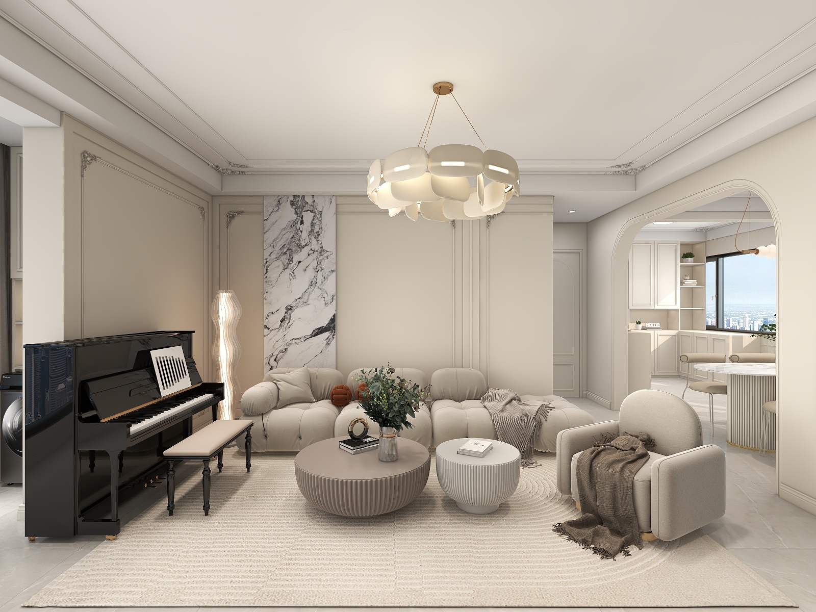 吴爽-奶油风轻法四室设计装修效果图