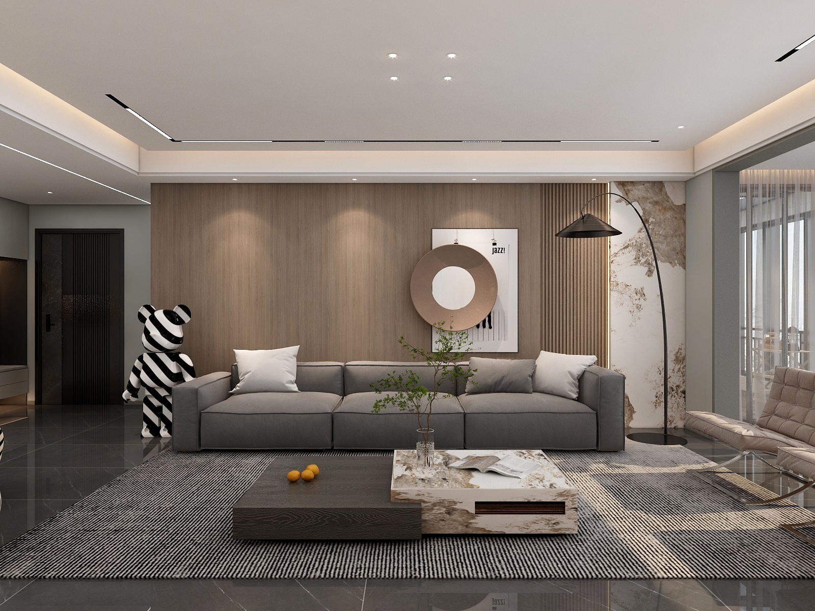 吴爽-现代简约风格黑白灰大平层设计装修效果图