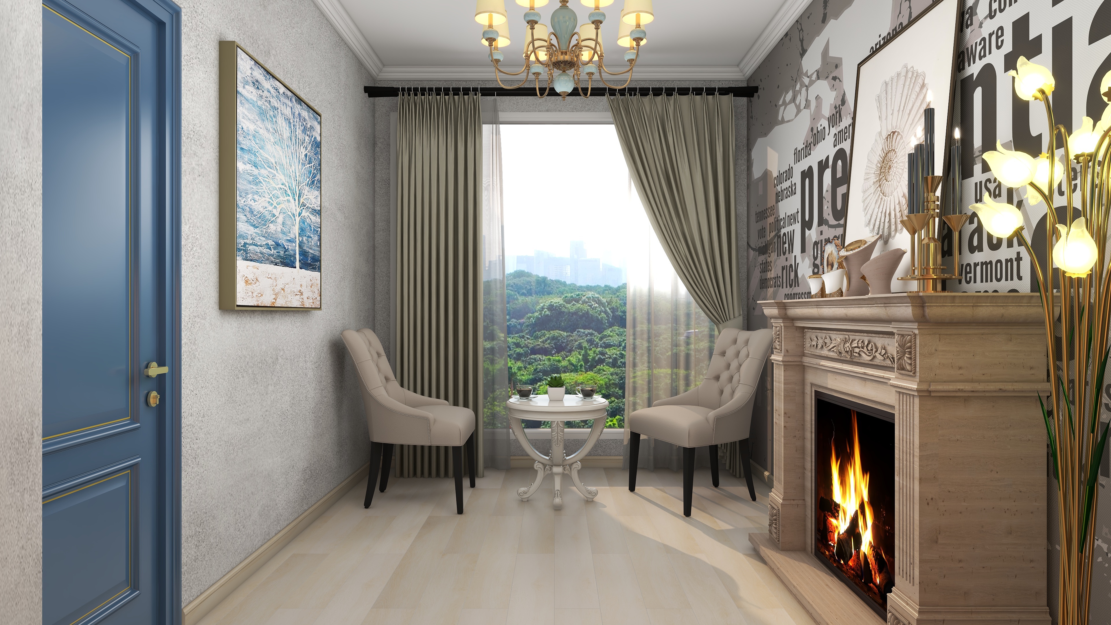 台湾小哥谈设计-《美式+地中海混搭》76.87㎡3室1厅1卫1厨装修效果图