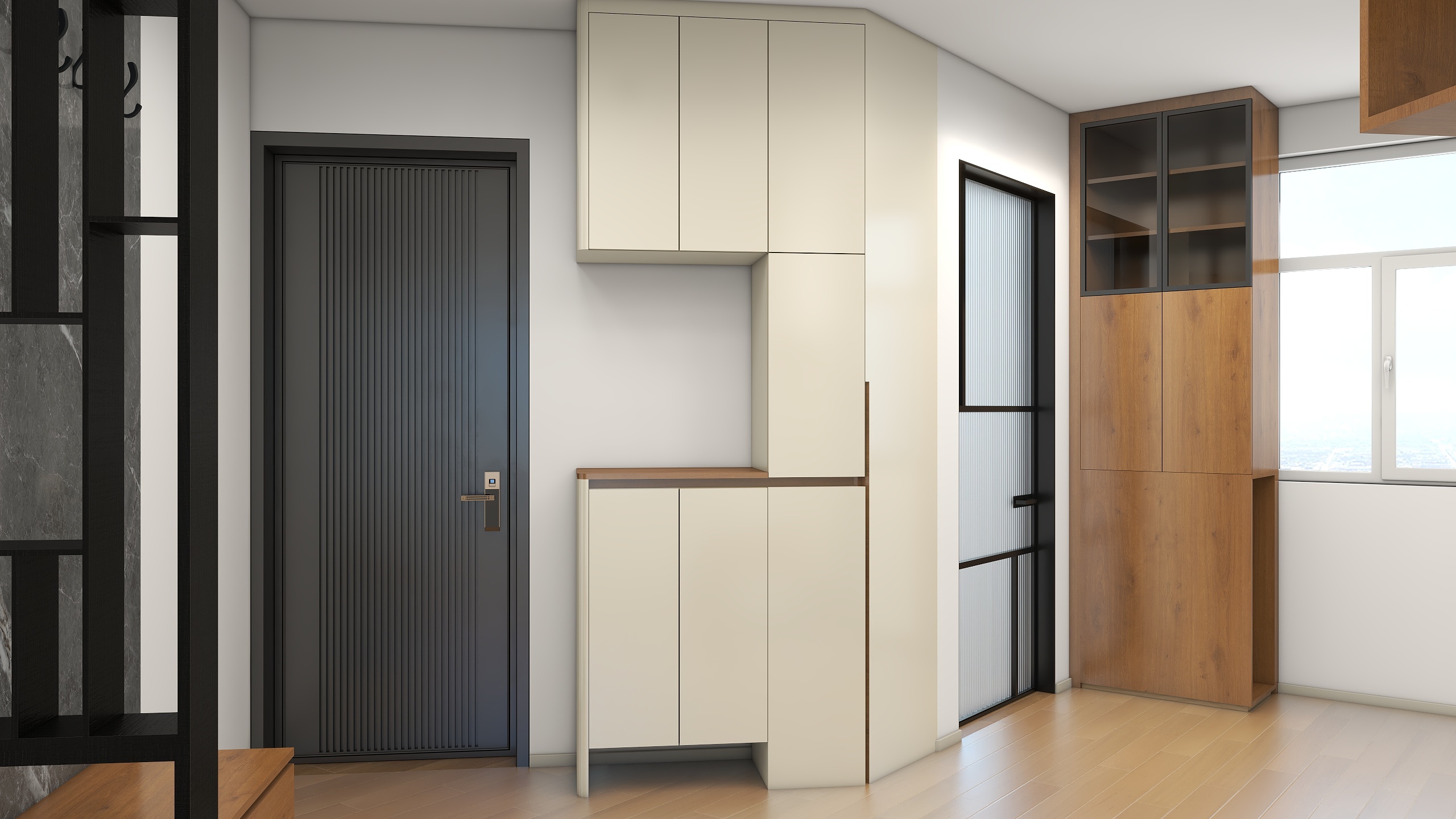 李青越- 45平现代奶油两居室装修效果图