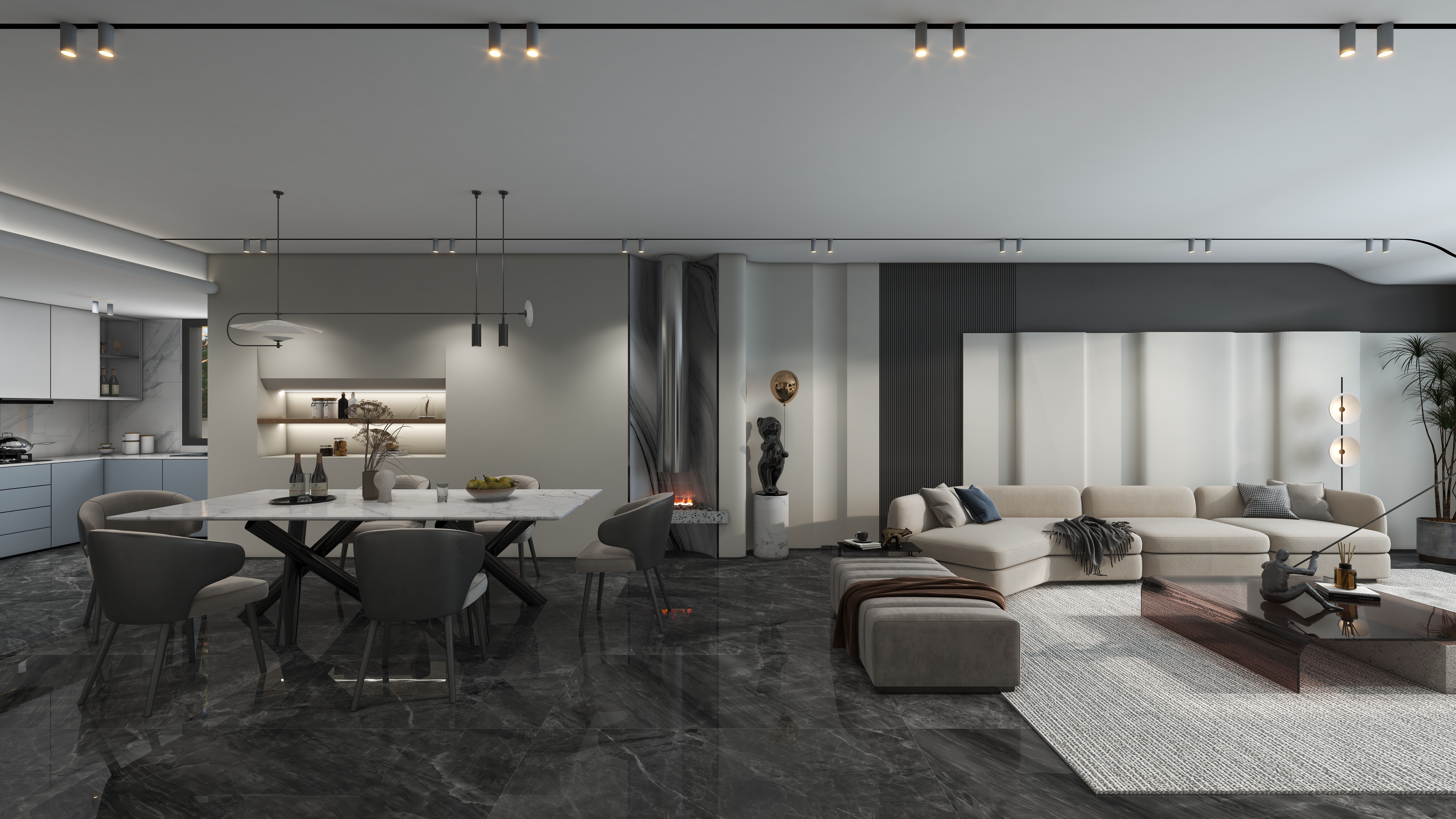 麦田设计工作室-现代高级灰客餐厅-3 (1)-效果-装修设计方案