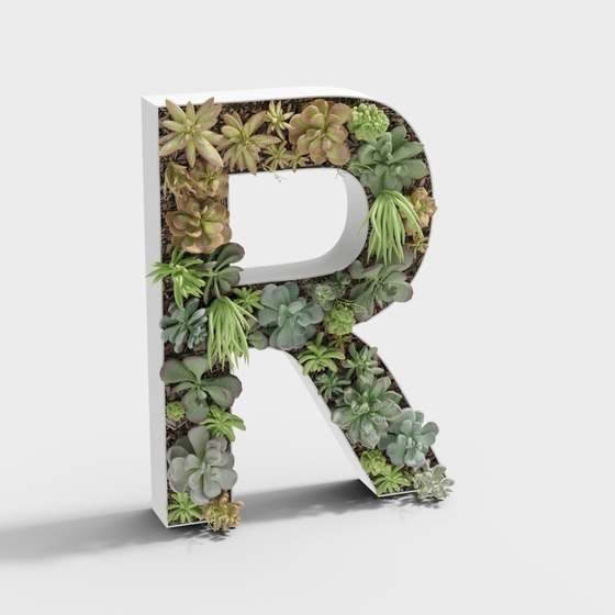 ~More Modern Decorations,Others,Table Decor,Green Plants Letter,3D Text,Gray+Black