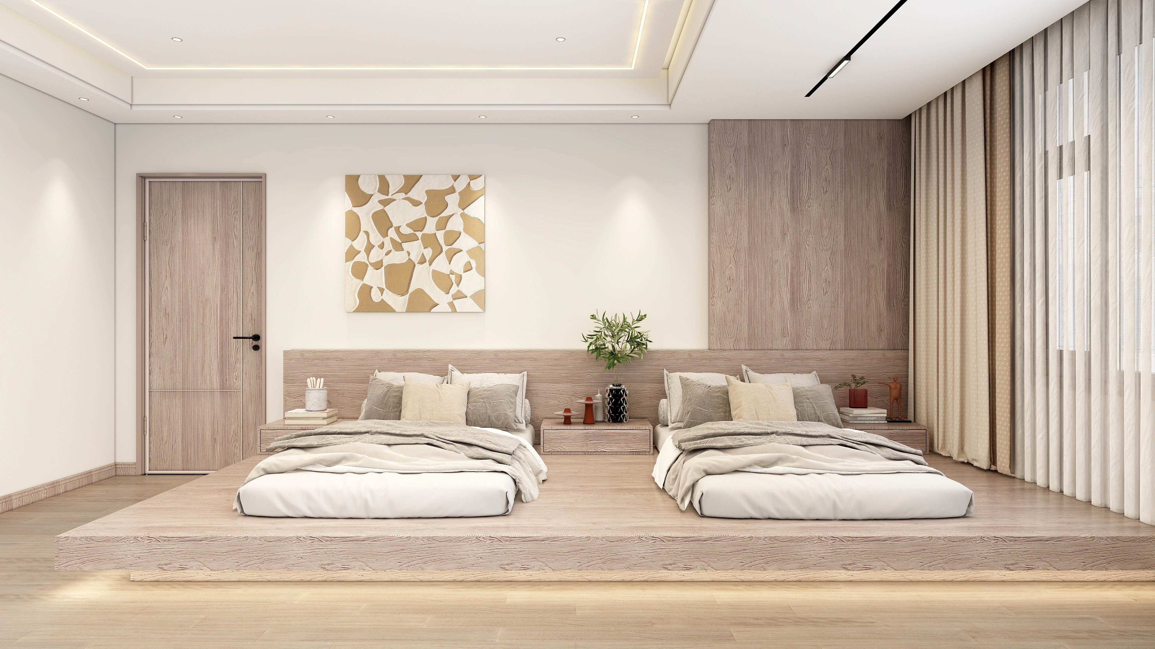 设计丨张超杰-新中式民宿·双床房装修效果图