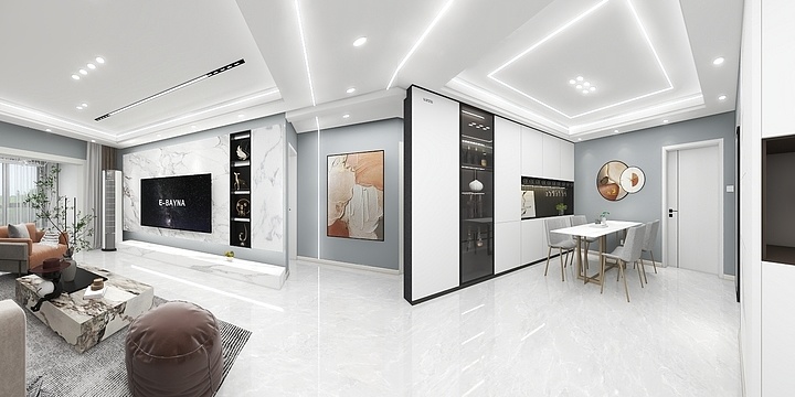 岘山软装事务所Sara-安家社区9栋1单元903室线性灯石材墙-装修设计方案