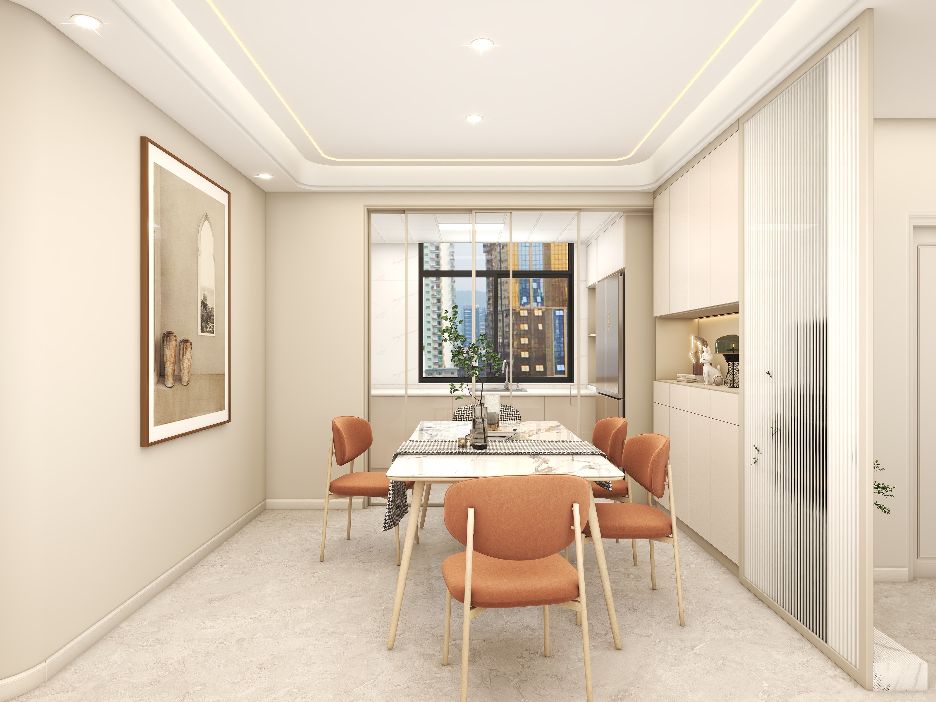 壹诺设计工作室-114㎡4室-现代简约 一层客餐厅装修效果图第2张