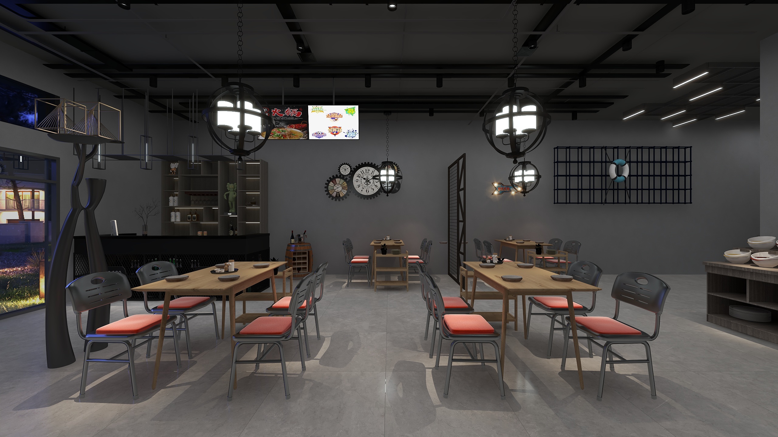 全案设计师张红-火锅店126㎡商装-工业风格-装修设计方案