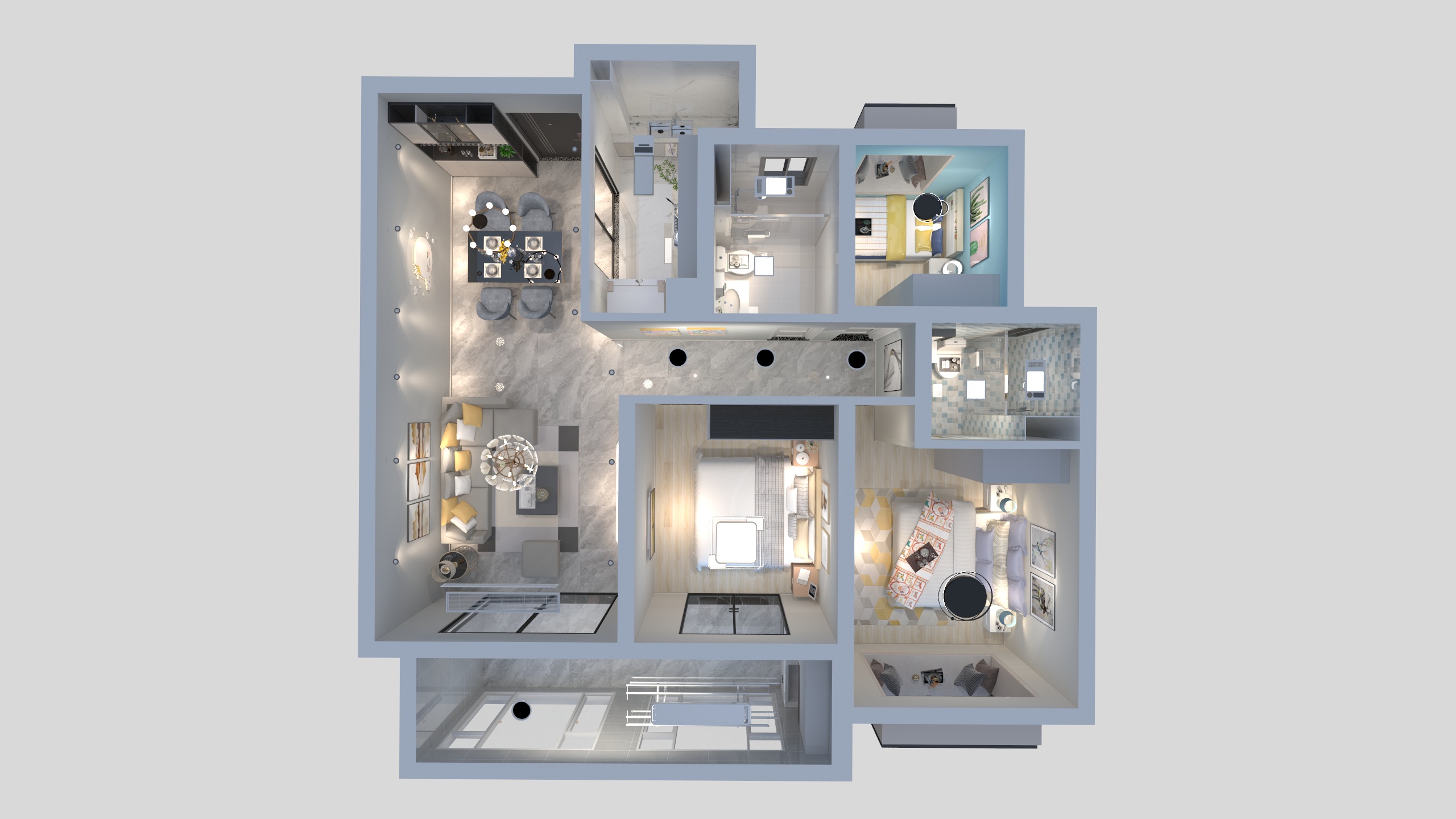 馨梦设计-馨梦-瑞名府B户型效果图-温馨的家2-两房-装修设计方案