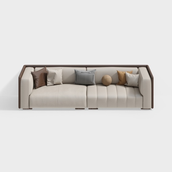 Baisheng Minimalist Style Leather Art Wood Living Room 2.8m Four Seat Sofa-BSJS248-Senkailuo