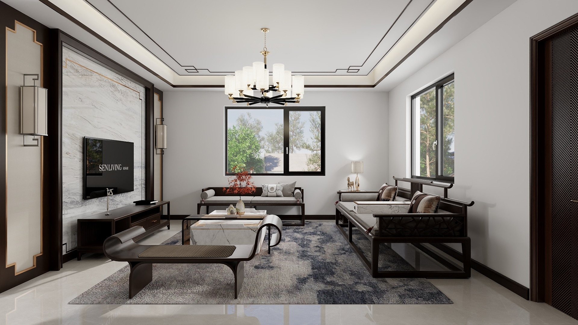 李青越-284方新中式风格别墅装修效果图