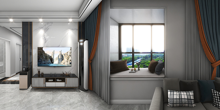 西安沈少-岳旗100平米造型客厅-装修设计方案