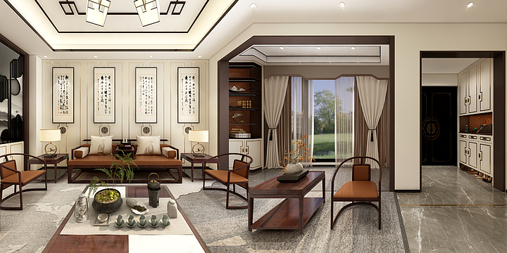 总公司--毕芳-东原香山-4层-黄总-中式+轻奢-装修设计方案